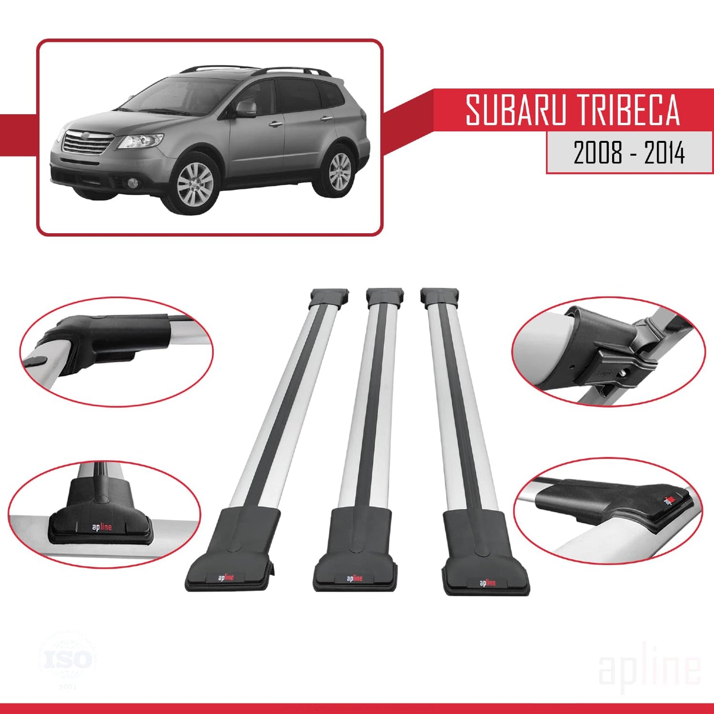 Compatible with Subaru Tribeca 2008-2014 Fly Model Car Roof Rack Cross Bar Grey Aluminium 3 Bars