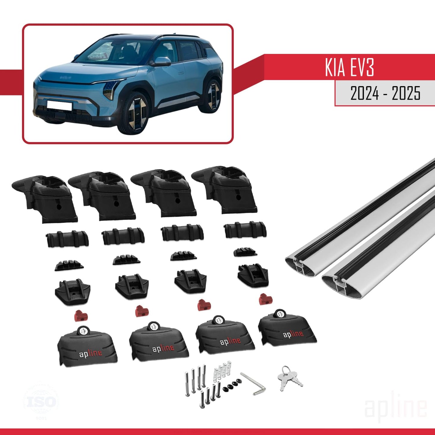 Compatible with Kia EV3 2024-2025 ACE-2 Car Roof Rack Cross Bar Grey Aluminium 2 Bars