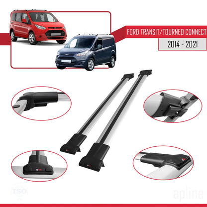 Compatible with Ford Transit/Tourneo Connect 2 2014-2021 Fly Model Car Roof Rack Cross Bar Grey Aluminium 2 Bars