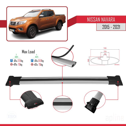 Compatible with Nissan Navara 4 (D23) 2015-2021 Fly Model Car Roof Rack Cross Bar Grey Aluminium 3 Bars