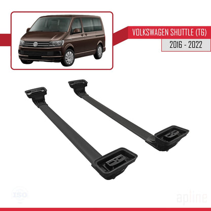 Compatible with Volkswagen Shuttle (T6) 2016-2022 ACE-3 Car Roof Rack Cross Bar Black Aluminium 2 Bars