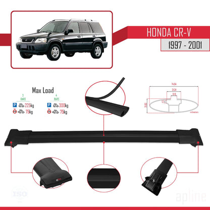 Compatible with Honda CR-V 1997-2001 Fly Model Car Roof Rack Cross Bar Black Aluminium 3 Bars