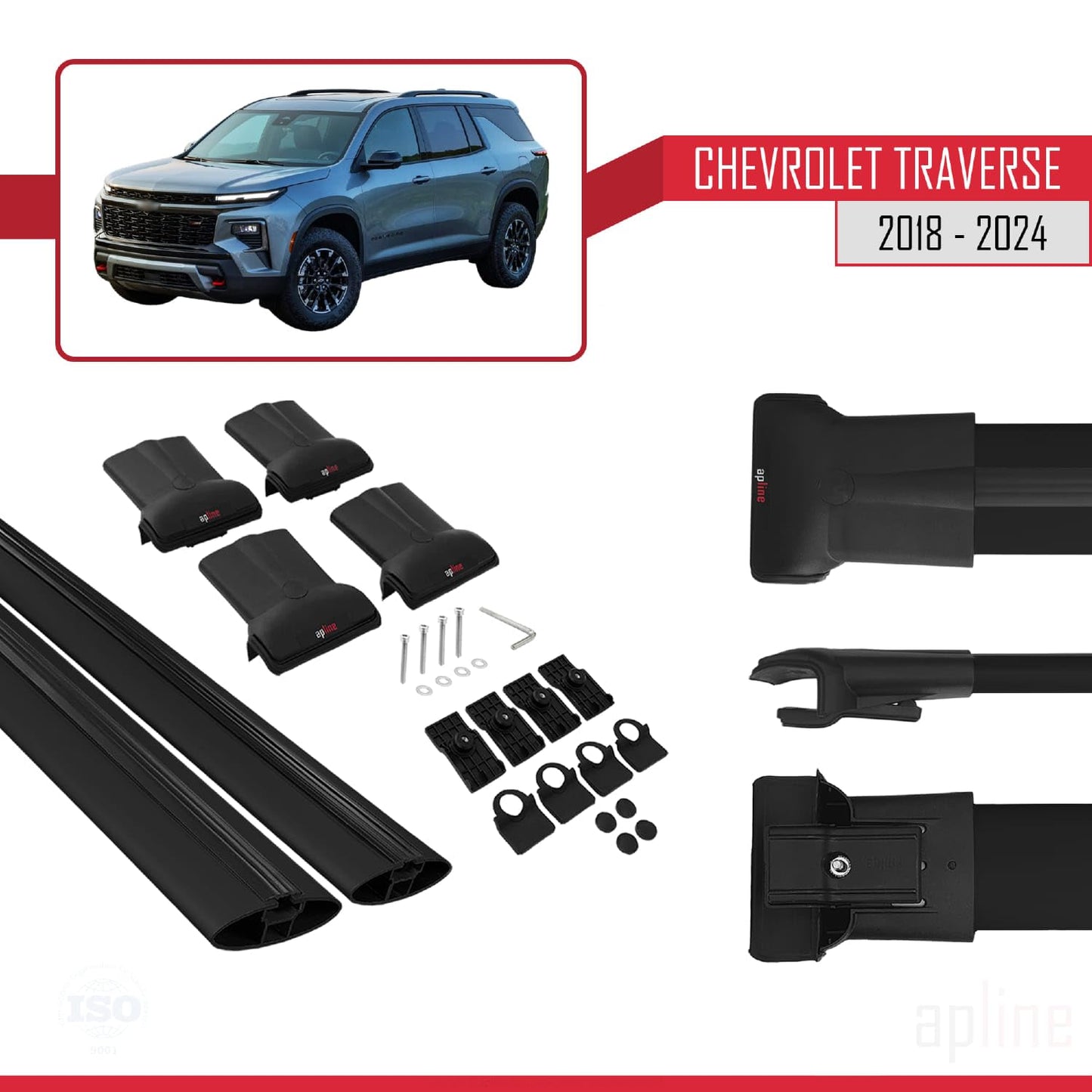 Compatible with Chevrolet Traverse 2018-2024 Fly Model Car Roof Rack Cross Bar Black Aluminium 2 Bars