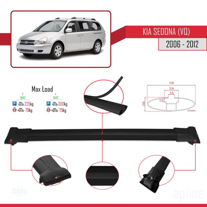 Compatible with Kia Sedona 2 (VQ) 2006-2012 Fly Model Car Roof Rack Cross Bar Black Aluminium 3 Bars