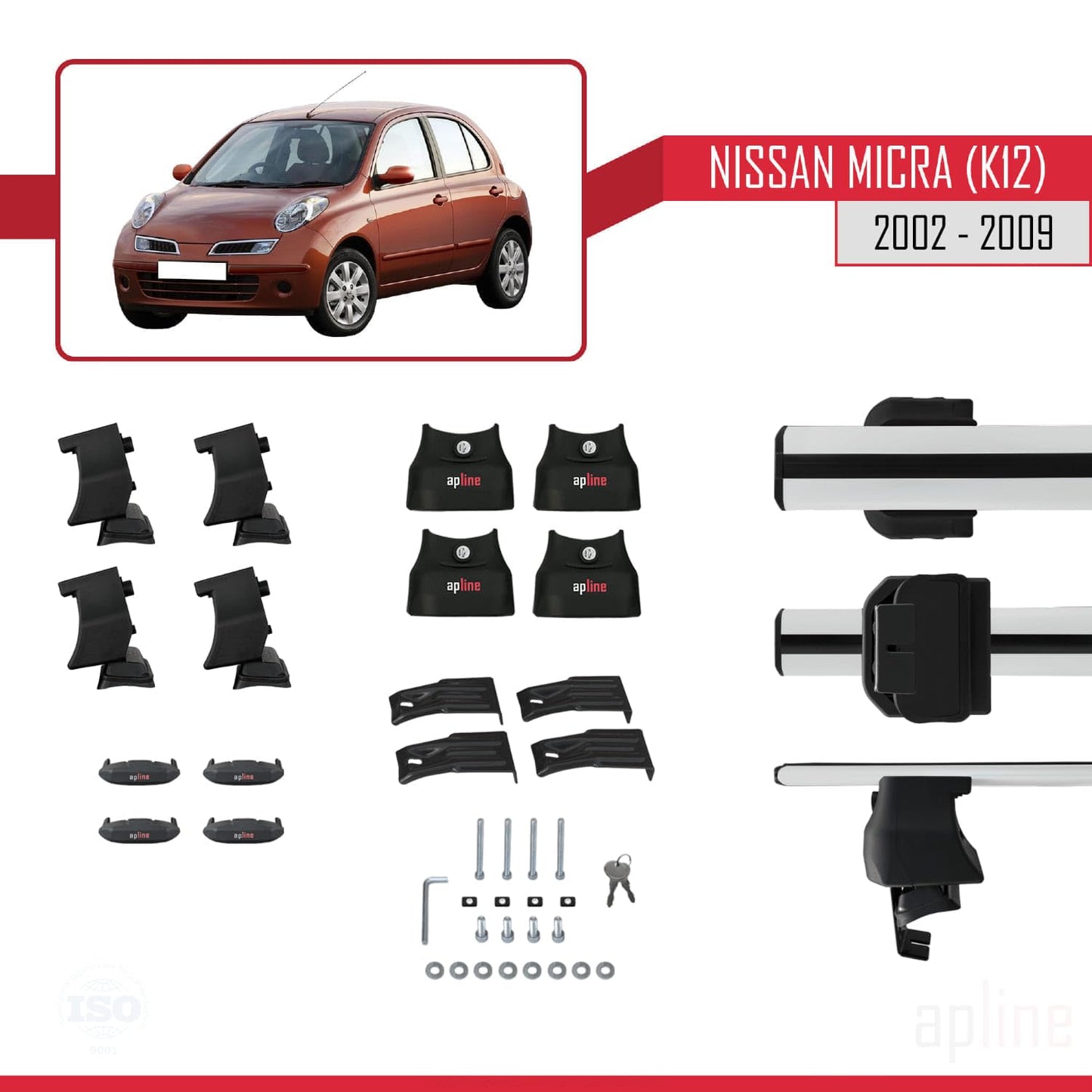 Compatible with Nissan Micra 3 (K12) 2002-2009 ACE-4 Car Roof Rack Cross Bar Grey Aluminium 2 Bars