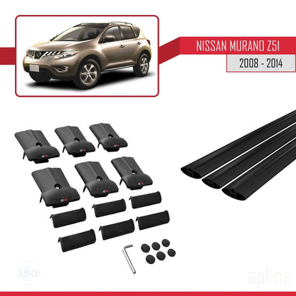 Compatible with Nissan Murano 2 (Z51) 2008-2014 Fly Model Car Roof Rack Cross Bar Black Aluminium 3 Bars