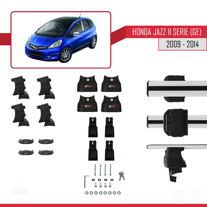 Compatible with Honda Jazz 2 (GE) 2009-2014 ACE-4 Car Roof Rack Cross Bar Grey Aluminium 2 Bars