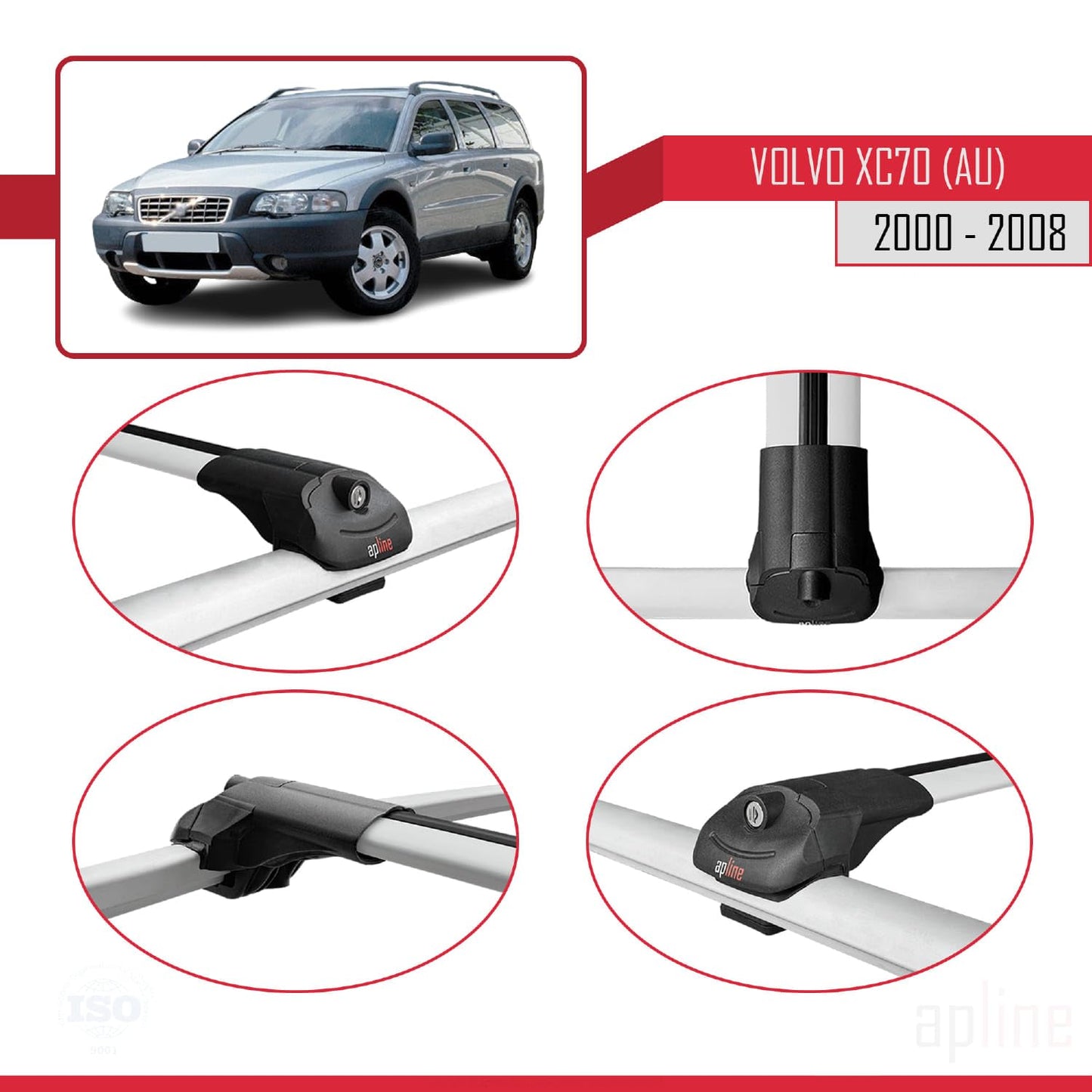 Compatible with Volvo XC70 (P2) 2000-2007 ACE-1 Car Roof Rack Cross Bar Grey Aluminium 2 Bars