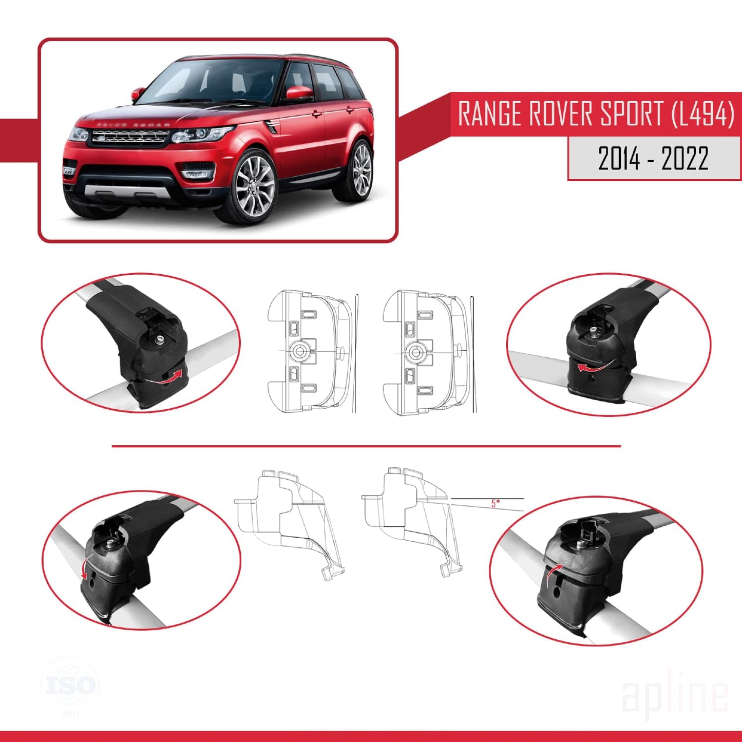 Compatible with Land Rover Range Rover Sport 2 (L494) 2014-2022 ACE-2 Car Roof Rack Cross Bar Grey Aluminium 2 Bars