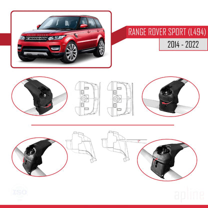 Compatible with Land Rover Range Rover Sport 2 (L494) 2014-2022 ACE-2 Car Roof Rack Cross Bar Grey Aluminium 2 Bars