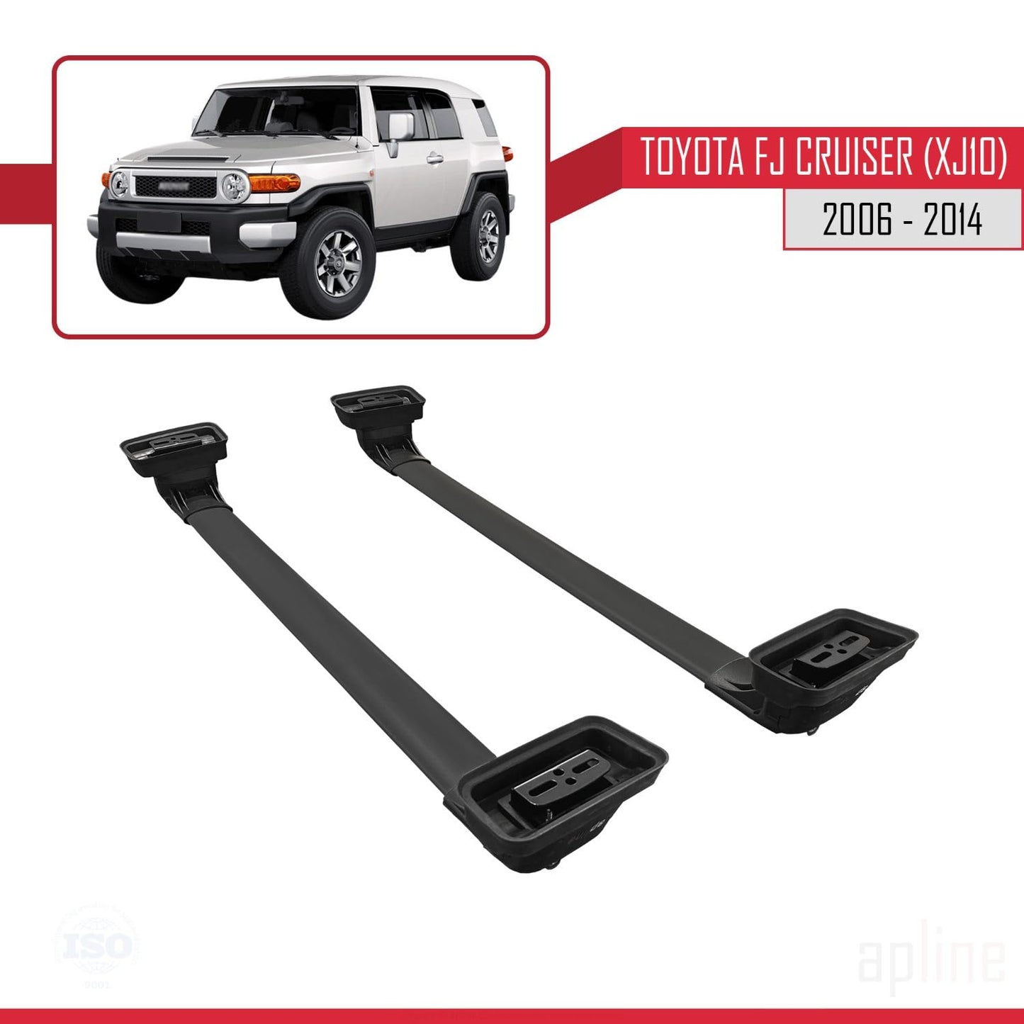 Compatible with Toyota FJ Cruiser (XJ10) 2006-2014 ACE-3 Car Roof Rack Cross Bar Black Aluminium 2 Bars