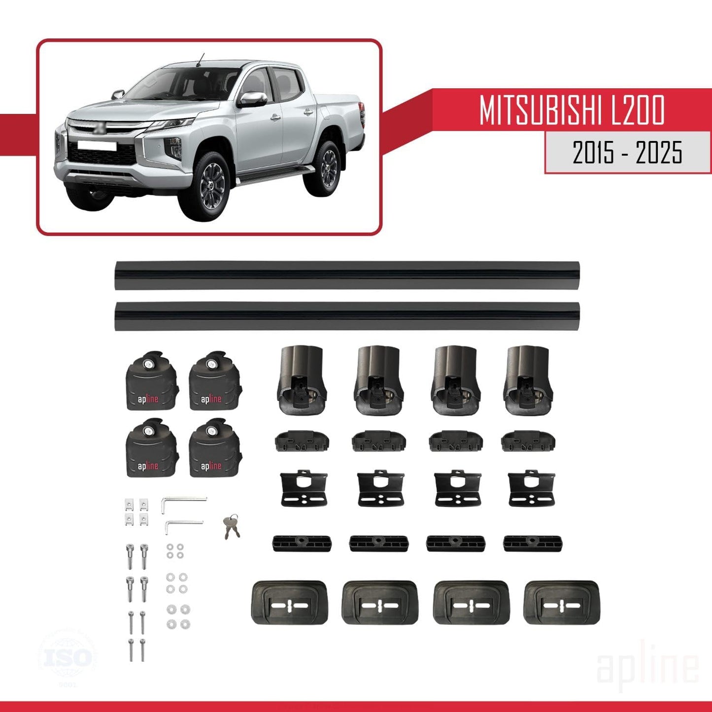 Compatible with Mitsubishi L200 (MK5) 2015-2025 ACE-3 Car Roof Rack Cross Bar Black Aluminium 2 Bars