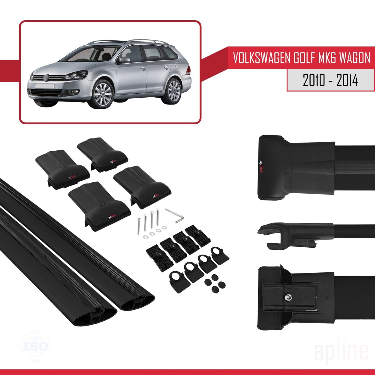 Compatible with VW Golf Mk6 Wagon 2010-2014 Fly Model Car Roof Rack Cross Bar Black Aluminium 2 Bars