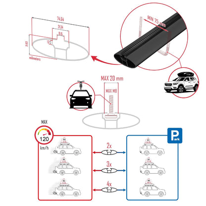 Compatible with Toyota RAV4 Adventure 2019-2024 ACE-1 Car Roof Rack Cross Bar Black Aluminium 3 Bars