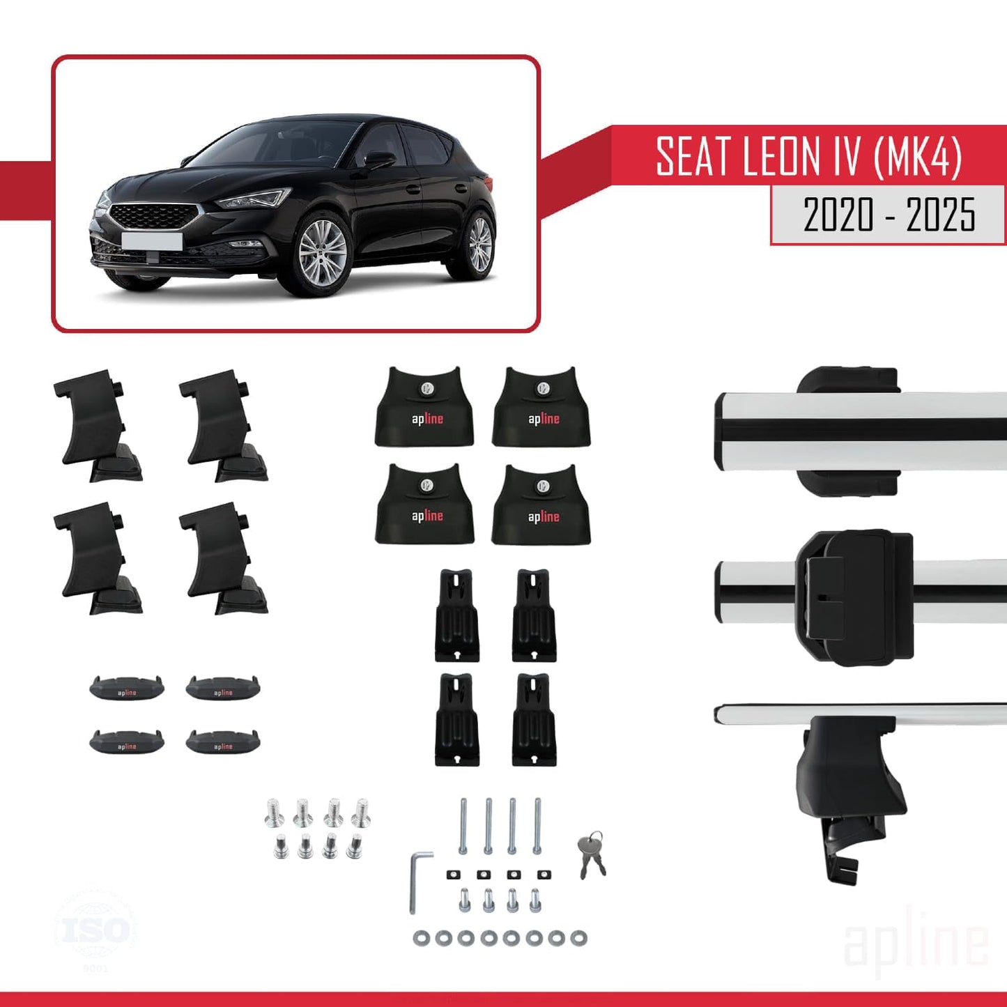 Compatible with Seat/Cupra Leon 4 2020-2025 ACE-4 Car Roof Rack Cross Bar Grey Aluminium 2 Bars