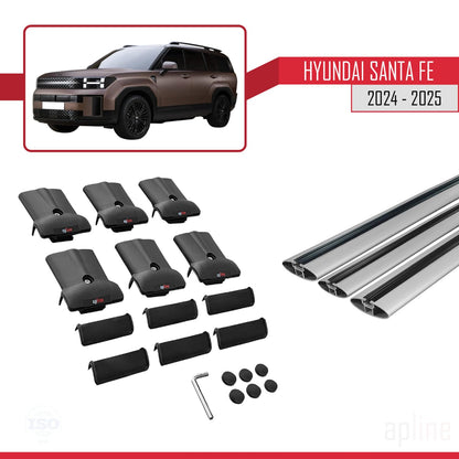 Compatible with Hyundai Santa Fe 2024-2025 Fly Model Car Roof Rack Cross Bar Grey Aluminium 3 Bars