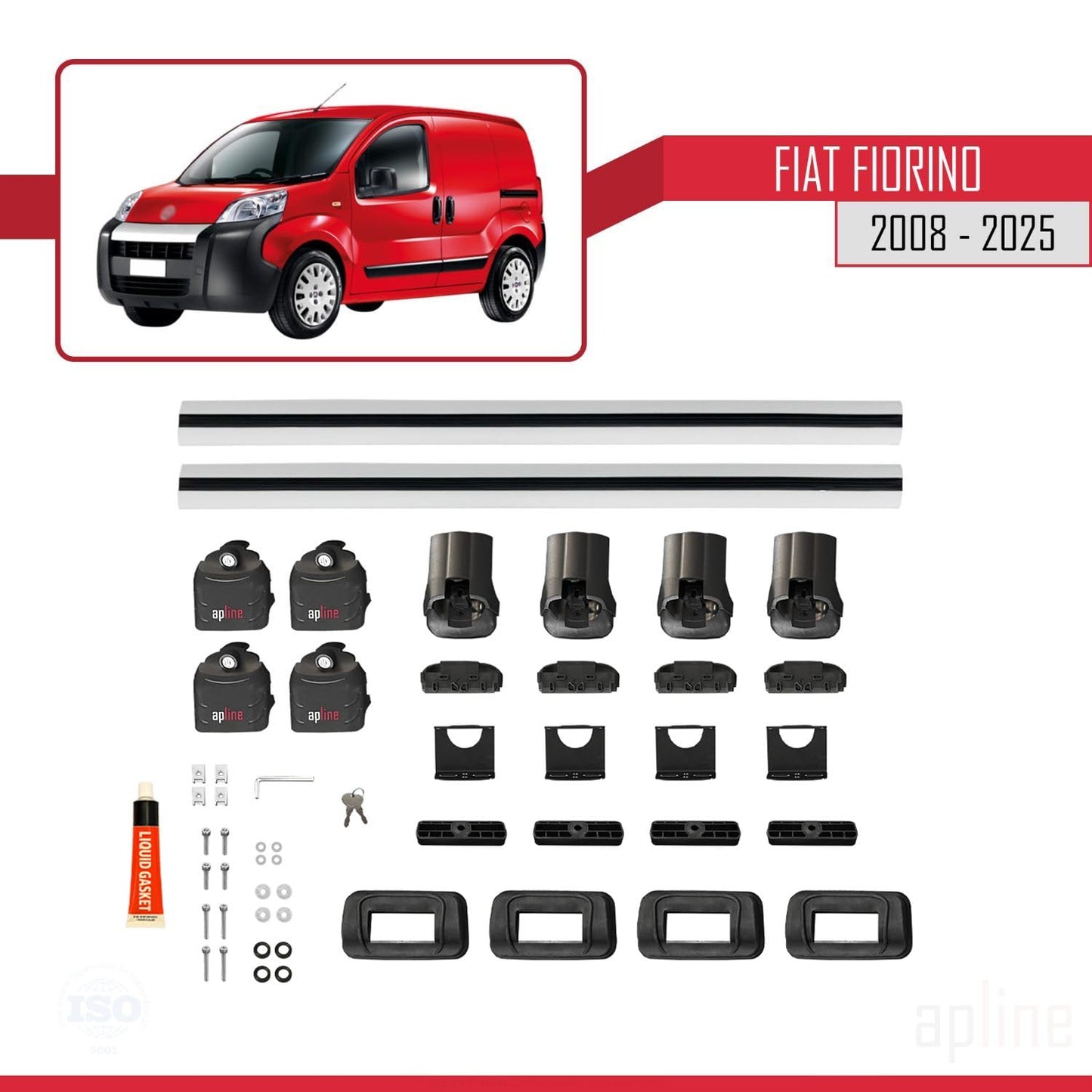Compatible with Fiat Fiorino 2008-2025 ACE-3 Car Roof Rack Cross Bar Grey Aluminium 2 Bars