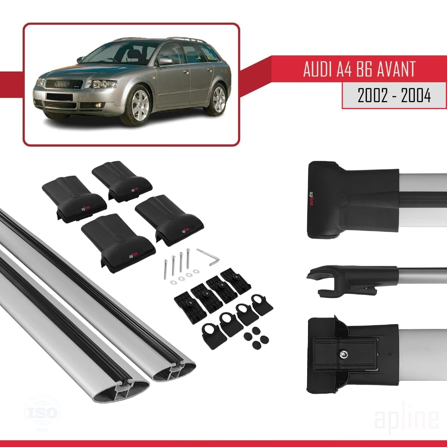 Compatible with Audi A4 (B6) Avant 2002-2004 Fly Model Car Roof Rack Cross Bar Grey Aluminium 2 Bars