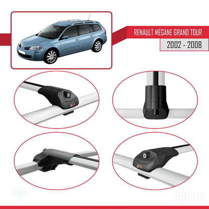 Compatible with Renault Megane Grand Tour 2002-2008 ACE-1 Car Roof Rack Cross Bar Grey Aluminium 3 Bars