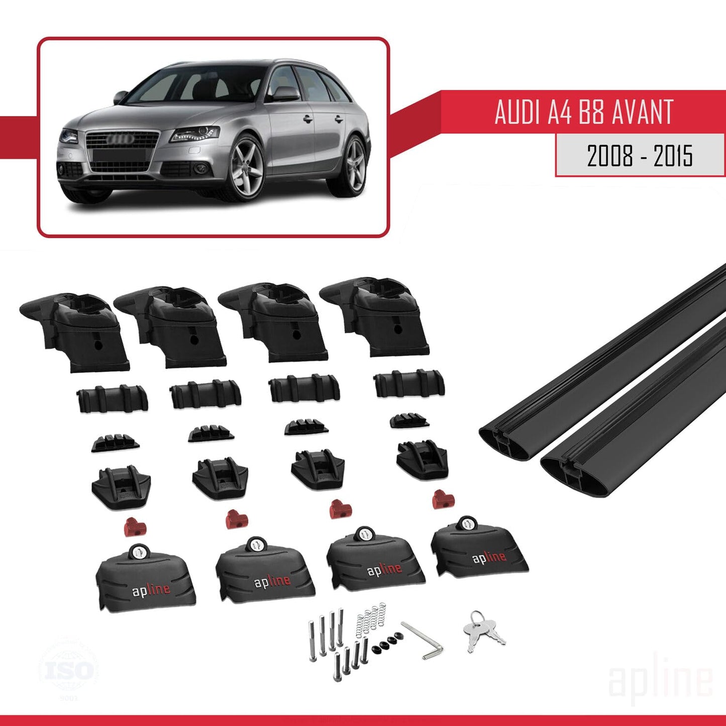 Compatible with Audi A4 (B8) Avant 2008-2015 ACE-2 Car Roof Rack Cross Bar Black Aluminium 2 Bars
