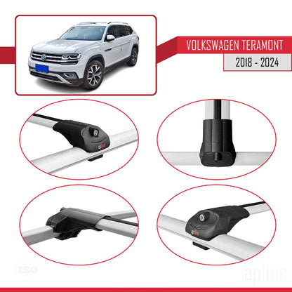 Compatible with Volkswagen Teramont (CA1) 2018-2024 ACE-1 Car Roof Rack Cross Bar Grey Aluminium 2 Bars