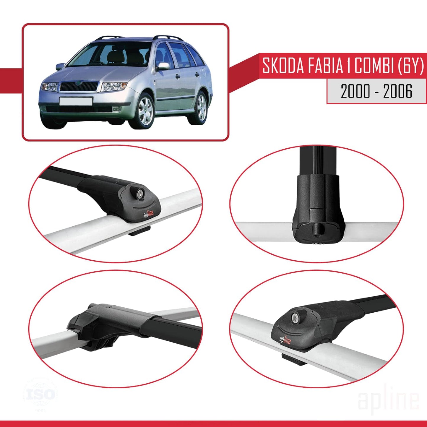 Compatible with Skoda Fabia (6Y) SW 2000-2006 ACE-1 Car Roof Rack Cross Bar Black Aluminium 3 Bars