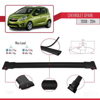 Compatible with Chevrolet Spark (M300) 2009-2014 Fly Model Car Roof Rack Cross Bar Black Aluminium 3 Bars