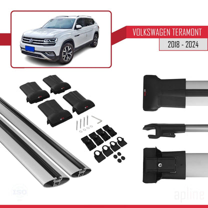 Compatible with Volkswagen Teramont (CA1) 2018-2024 Fly Model Car Roof Rack Cross Bar Grey Aluminium 2 Bars