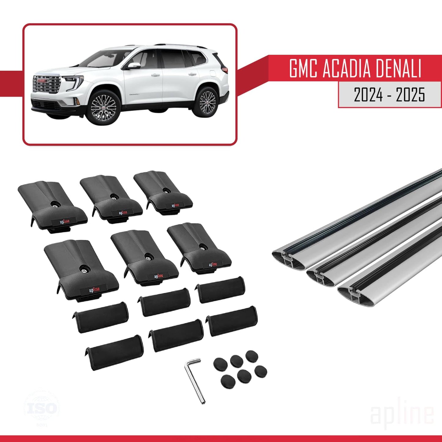 Compatible with GMC Acadia Denali 2024-2025 Fly Model Car Roof Rack Cross Bar Grey Aluminium 3 Bars