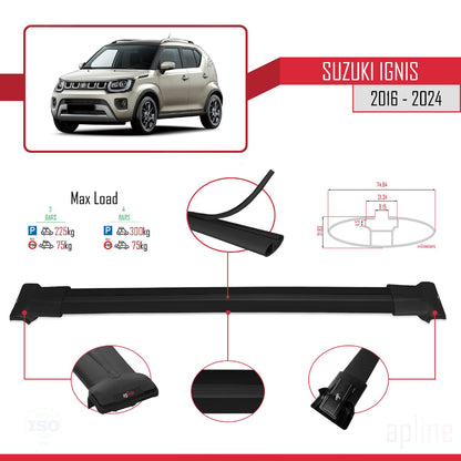Compatible with Suzuki Ignis 2016-2024 Fly Model Car Roof Rack Cross Bar Black Aluminium 3 Bars