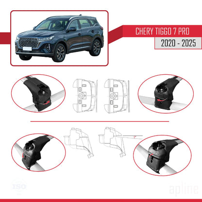 Compatible with Chery Tiggo 7 (T15) Pro 2020-2025 ACE-2 Car Roof Rack Cross Bar Grey Aluminium 2 Bars