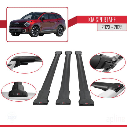 Compatible with Kia Sportage 2023-2025 Fly Model Car Roof Rack Cross Bar Black Aluminium 3 Bars