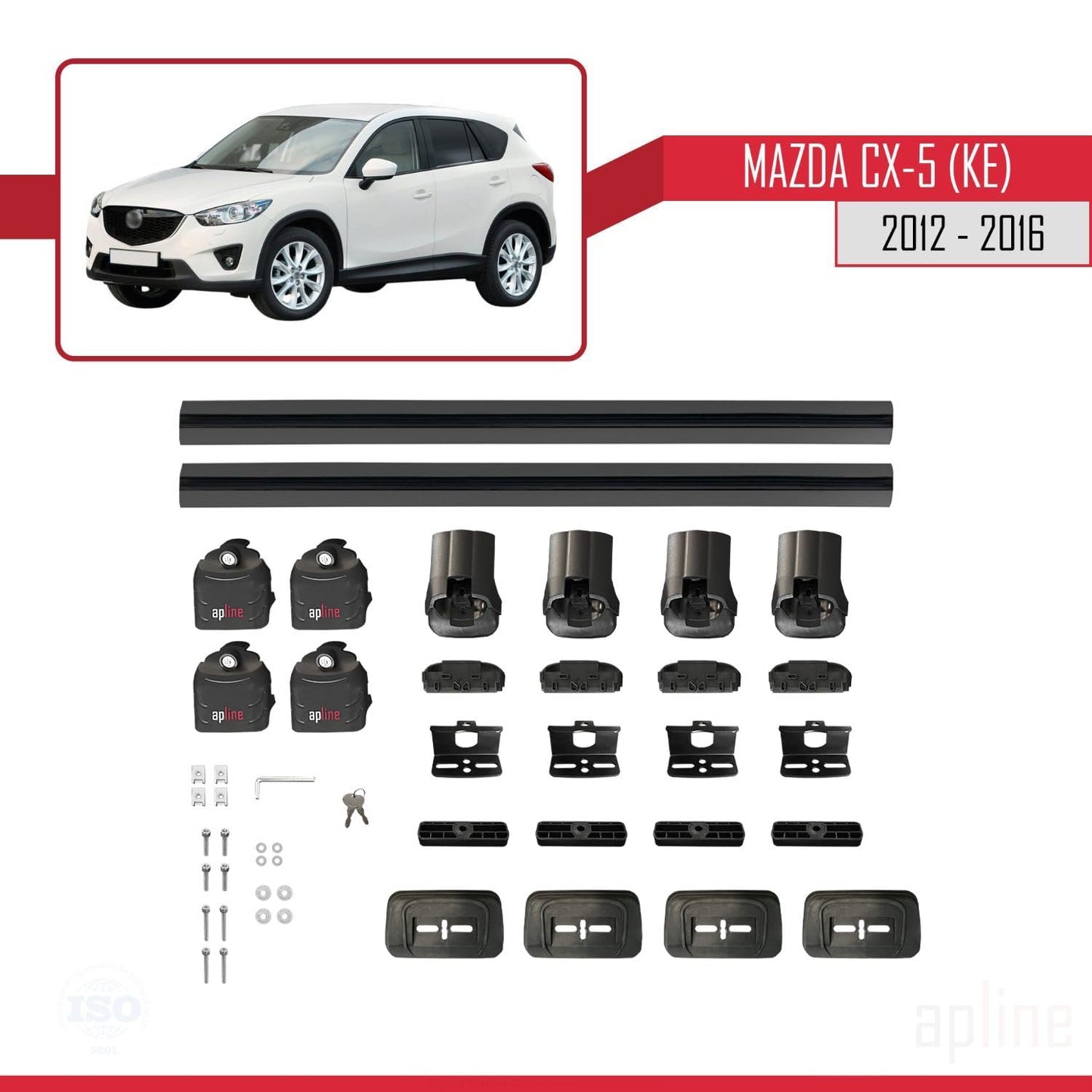 Compatible with Mazda CX-5 (KE) 2012-2016 ACE-3 Car Roof Rack Cross Bar Black Aluminium 2 Bars