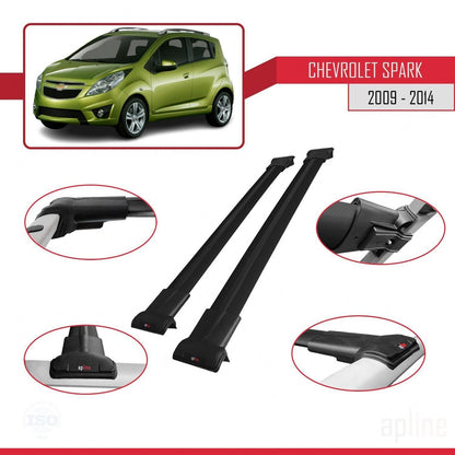 Compatible with Chevrolet Spark (M300) 2009-2014 Fly Model Car Roof Rack Cross Bar Black Aluminium 2 Bars