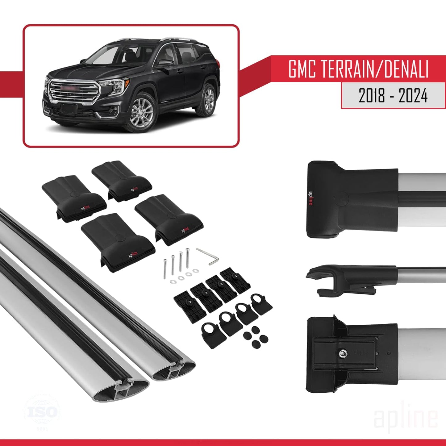 Compatible with GMC Terrain/Denali 2018-2024 Fly Model Car Roof Rack Cross Bar Grey Aluminium 2 Bars