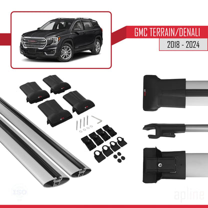 Compatible with GMC Terrain/Denali 2018-2024 Fly Model Car Roof Rack Cross Bar Grey Aluminium 2 Bars