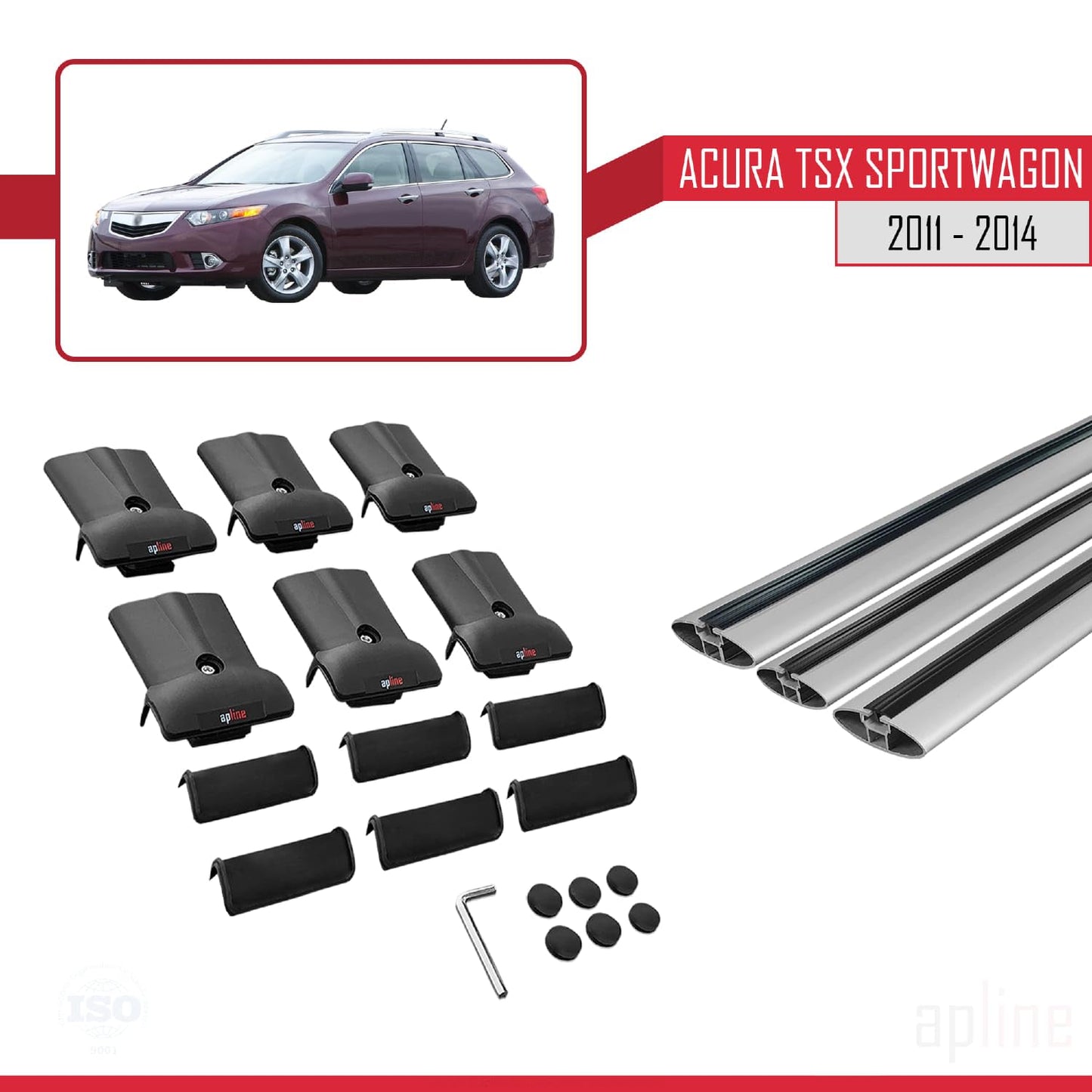 Compatible with Acura TSX Sport Wagon 2011-2014 Fly Model Car Roof Rack Cross Bar Grey Aluminium 3 Bars