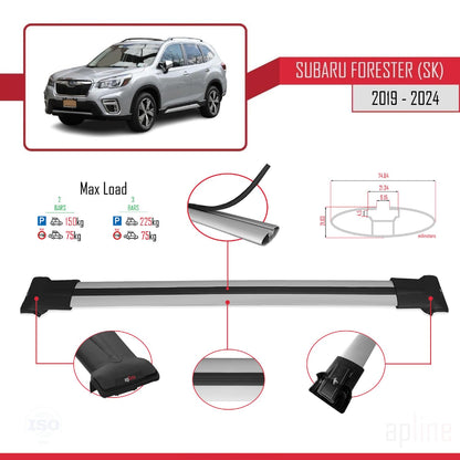 Compatible with Subaru Forester 5 (SK) 2019-2024 Fly Model Car Roof Rack Cross Bar Grey Aluminium 2 Bars