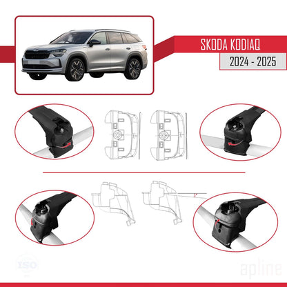 Compatible with Skoda Kodiaq 2024-2025 ACE-2 Car Roof Rack Cross Bar Black Aluminium 2 Bars
