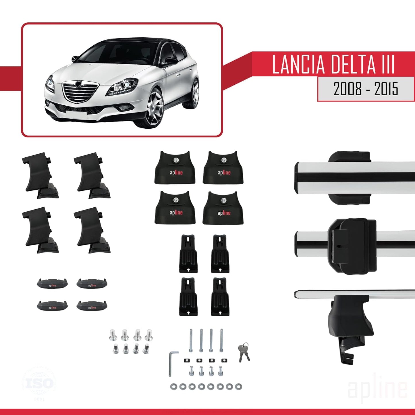 Compatible with Lancia Delta 3 2008-2015 ACE-4 Car Roof Rack Cross Bar Grey Aluminium 2 Bars