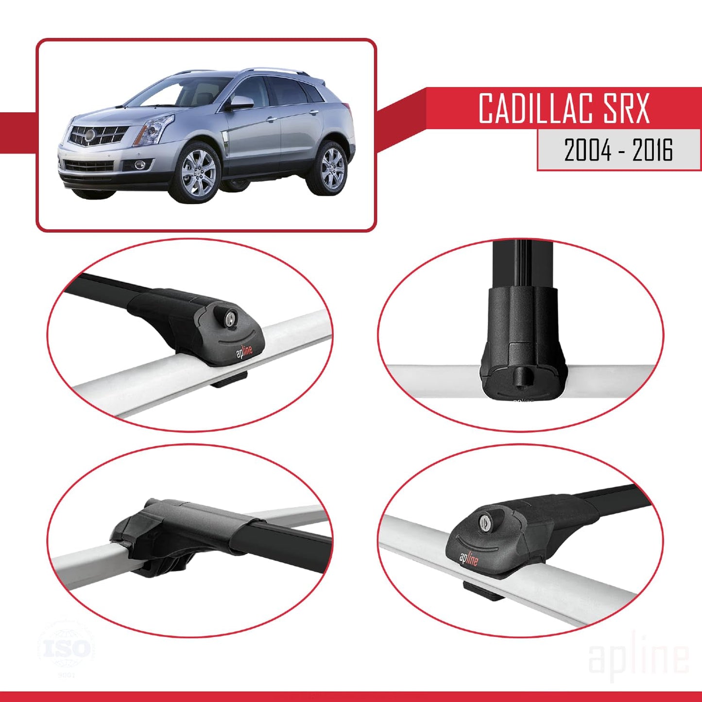 Compatible with Cadillac SRX 2004-2016 ACE-1 Car Roof Rack Cross Bar Black Aluminium 3 Bars