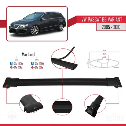 Compatible with Volkswagen Passat B6 (3C) Variant 2005-2010 Fly Model Car Roof Rack Cross Bar Black Aluminium 2 Bars