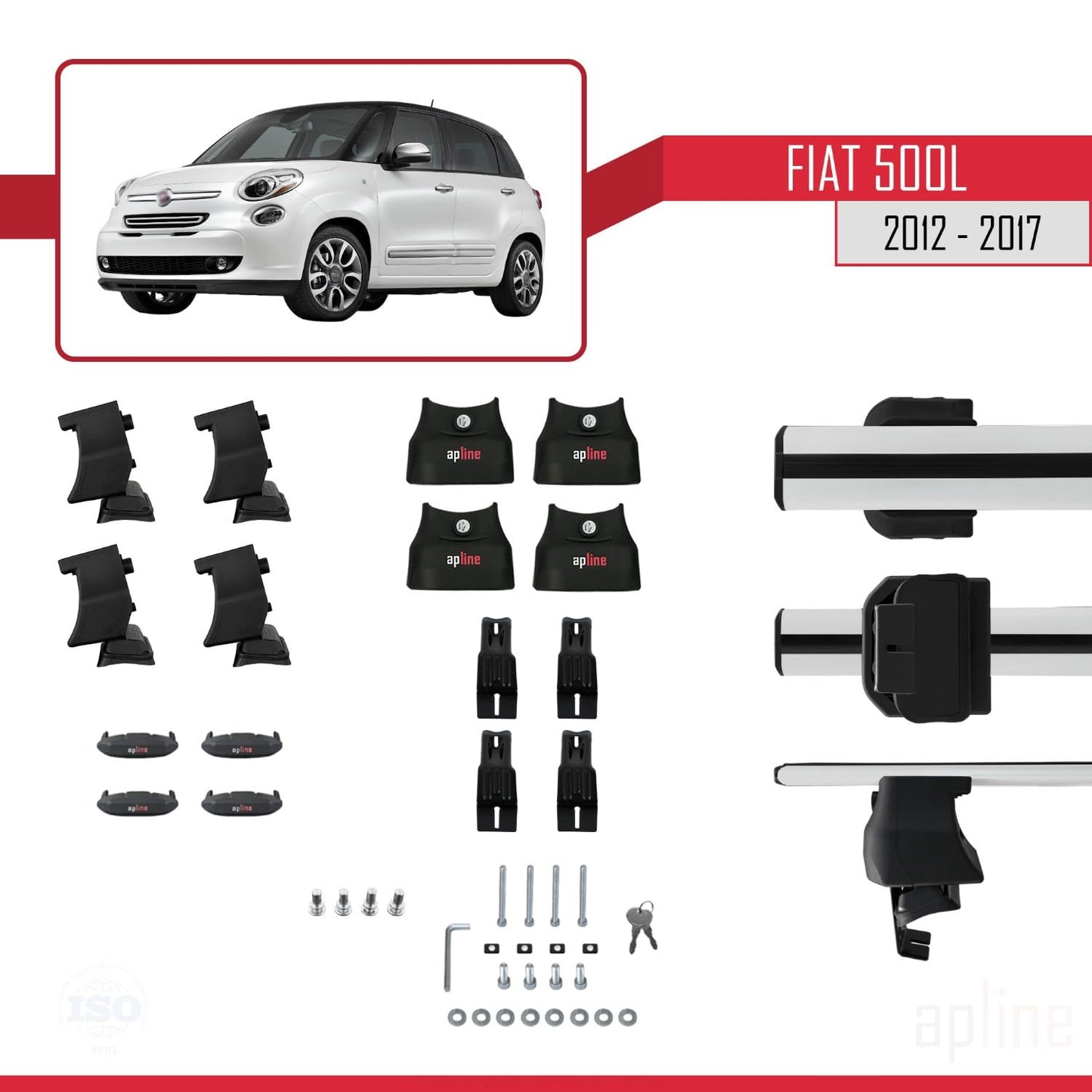 Compatible with Fiat 500 L 2012-2017 ACE-4 Car Roof Rack Cross Bar Grey Aluminium 2 Bars