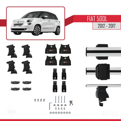 Compatible with Fiat 500 L 2012-2017 ACE-4 Car Roof Rack Cross Bar Grey Aluminium 2 Bars