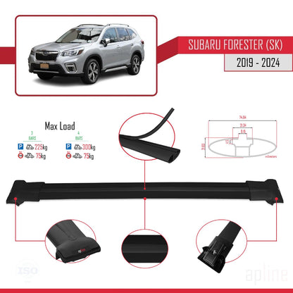 Compatible with Subaru Forester 5 (SK) 2019-2024 Fly Model Car Roof Rack Cross Bar Black Aluminium 3 Bars