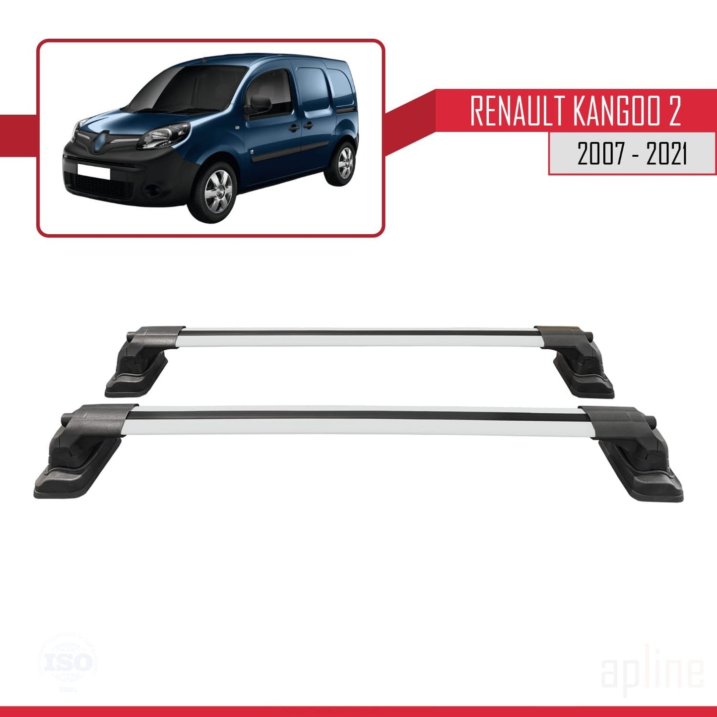 Compatible with Renault Kangoo 2 2007-2021 ACE-3 Car Roof Rack Cross Bar Grey Aluminium 2 Bars