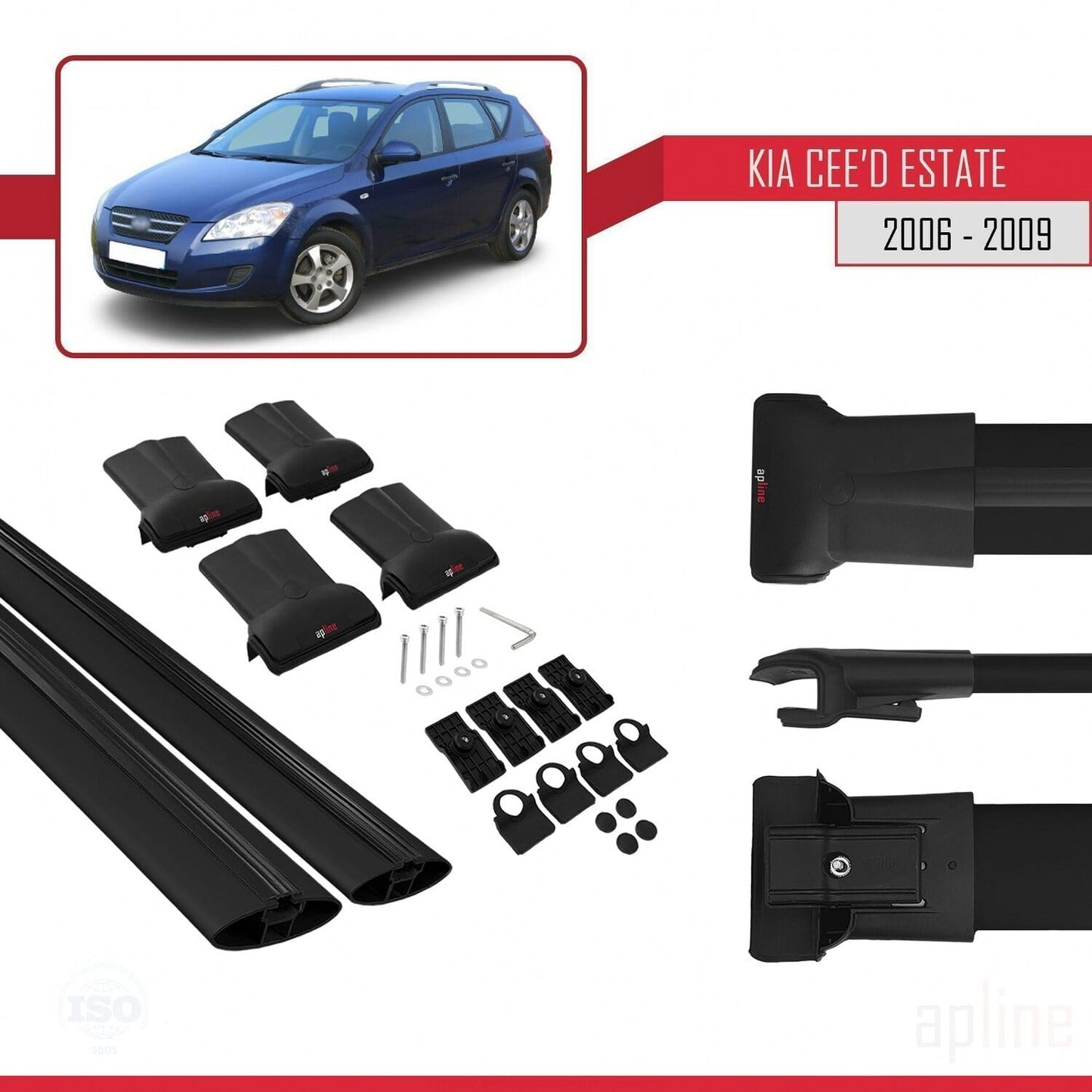 Compatible with Kia Ceed (ED) SW Pre-Facelift 2006-2009 Fly Model Car Roof Rack Cross Bar Black Aluminium 2 Bars