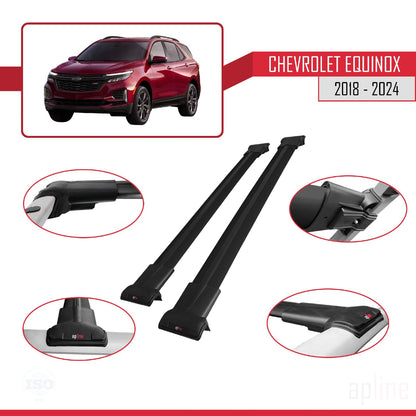 Compatible with Chevrolet Equinox 2018-2024 Fly Model Car Roof Rack Cross Bar Black Aluminium 2 Bars
