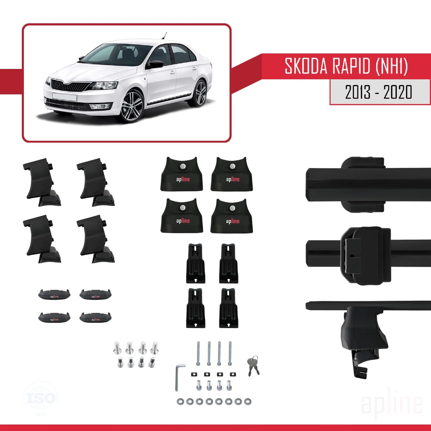 Compatible with Skoda Rapid (NH1) 2012-2019 ACE-4 Car Roof Rack Cross Bar Black Aluminium 2 Bars