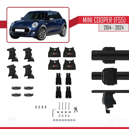 Compatible with Mini Cooper (F55) 2014-2024 ACE-4 Car Roof Rack Cross Bar Black Aluminium 2 Bars